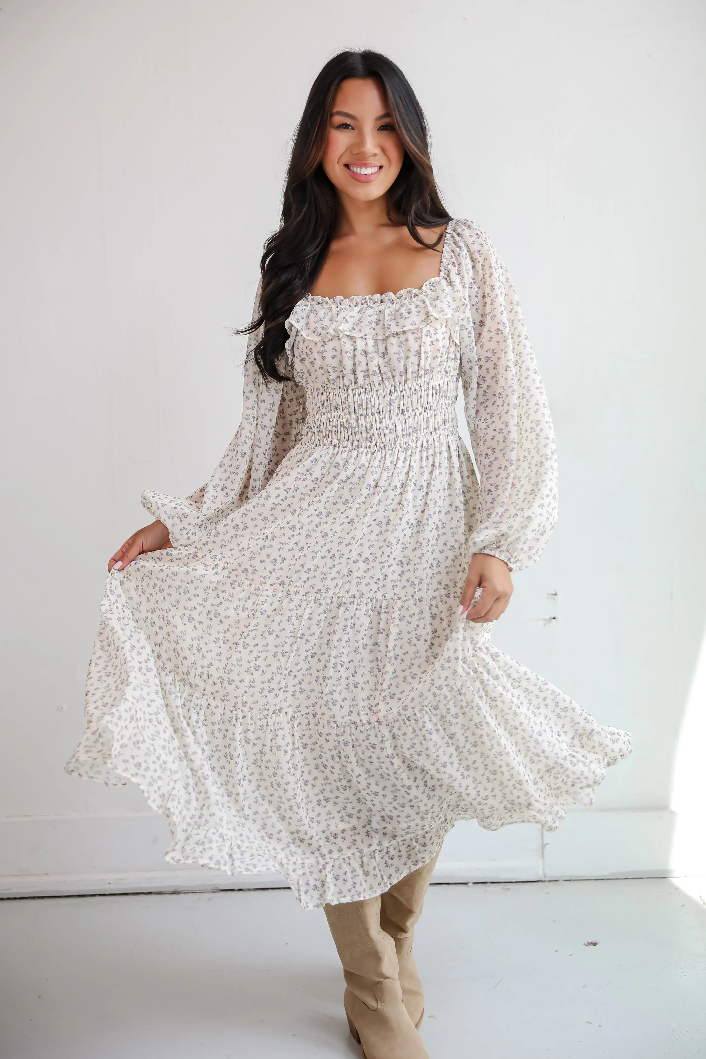 FINAL SALE - Endearing Appeal Cream Floral Midi Dress