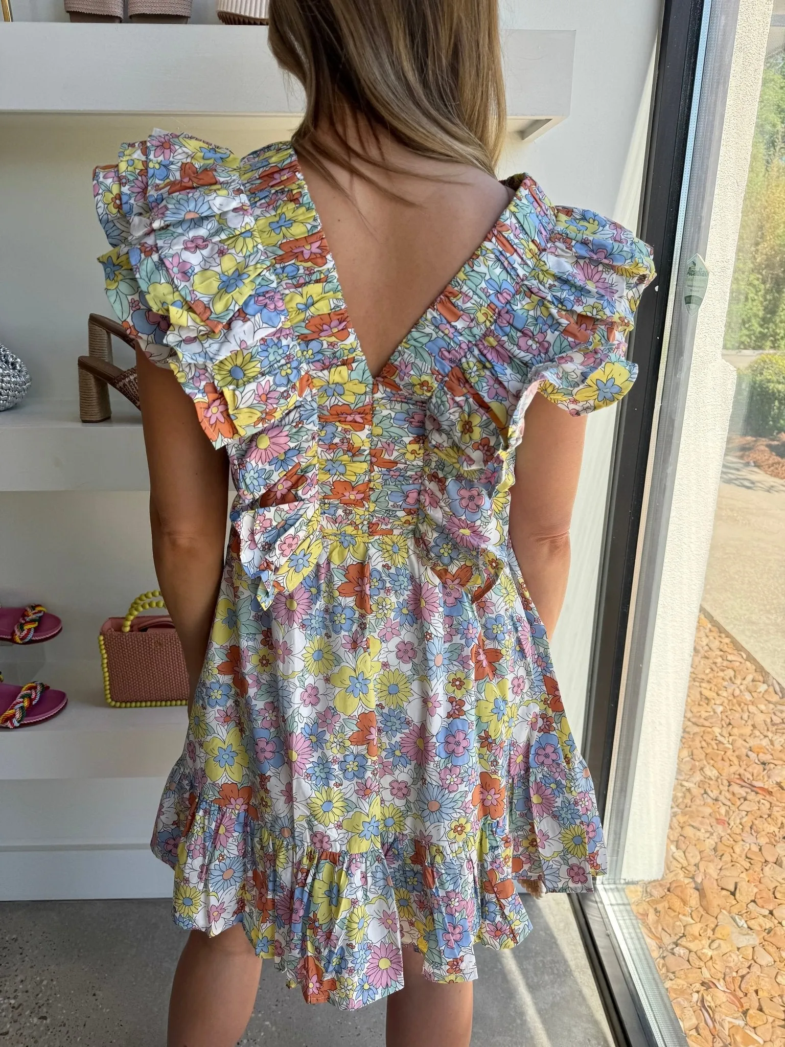 Floral London V Neck Ruffle Dress