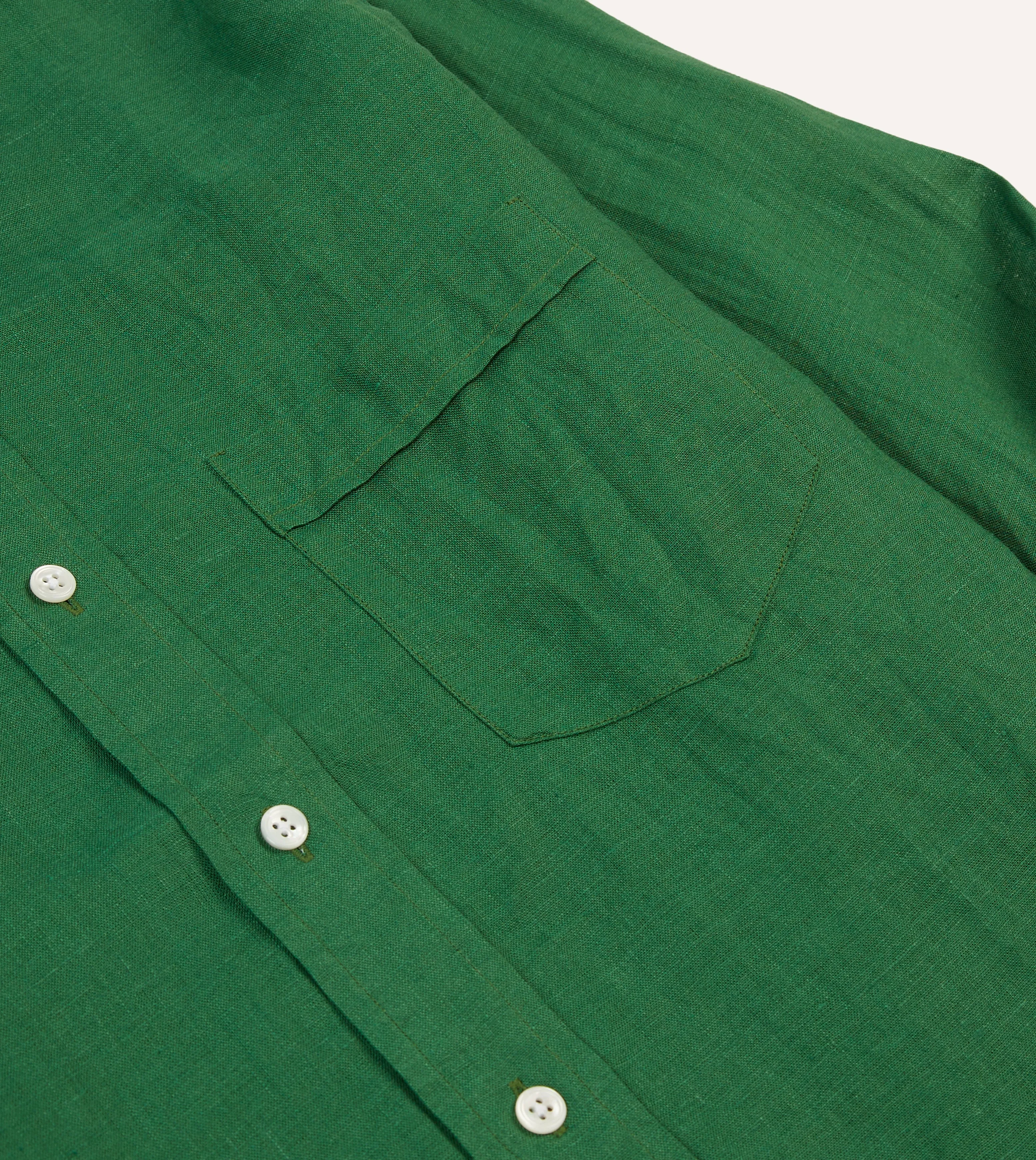 Forest Green Linen Spread Collar Shirt