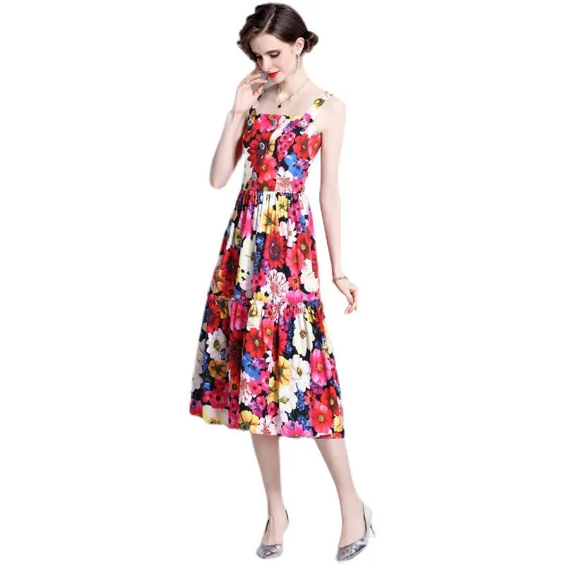 French Slip Dress Summer Print Flounces Vacation