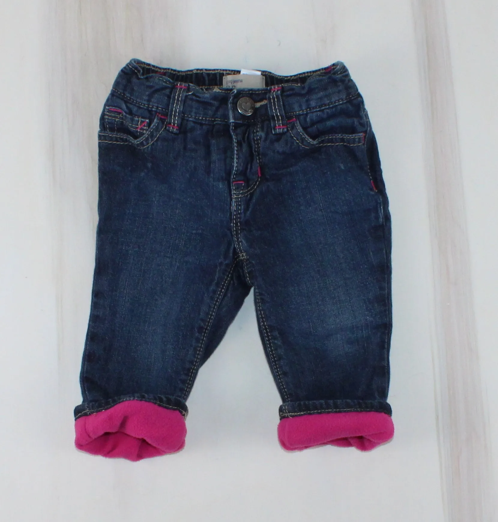 GAP JEANS WITH PINK FLEECE LINING 3-6M PRE-LOVED