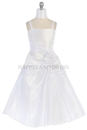 GCM3290 White Satin Rosette Dress (White Only)