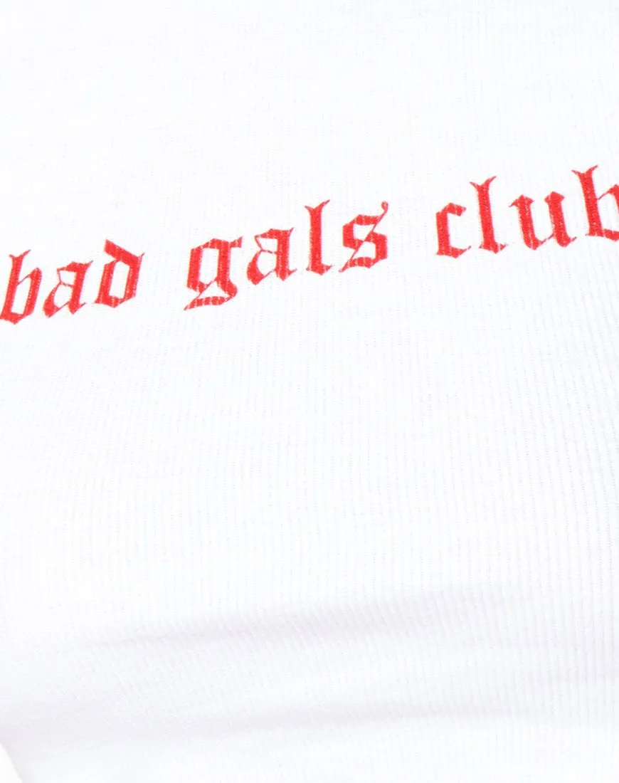 Givas Crop Top in White 'Bad Gals Club' in Red