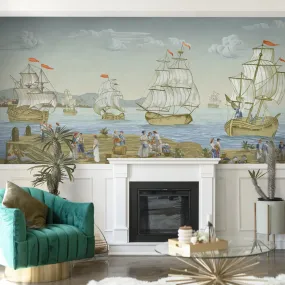 Golden Galleons A Scenic Wallpaper Design Customised Orange