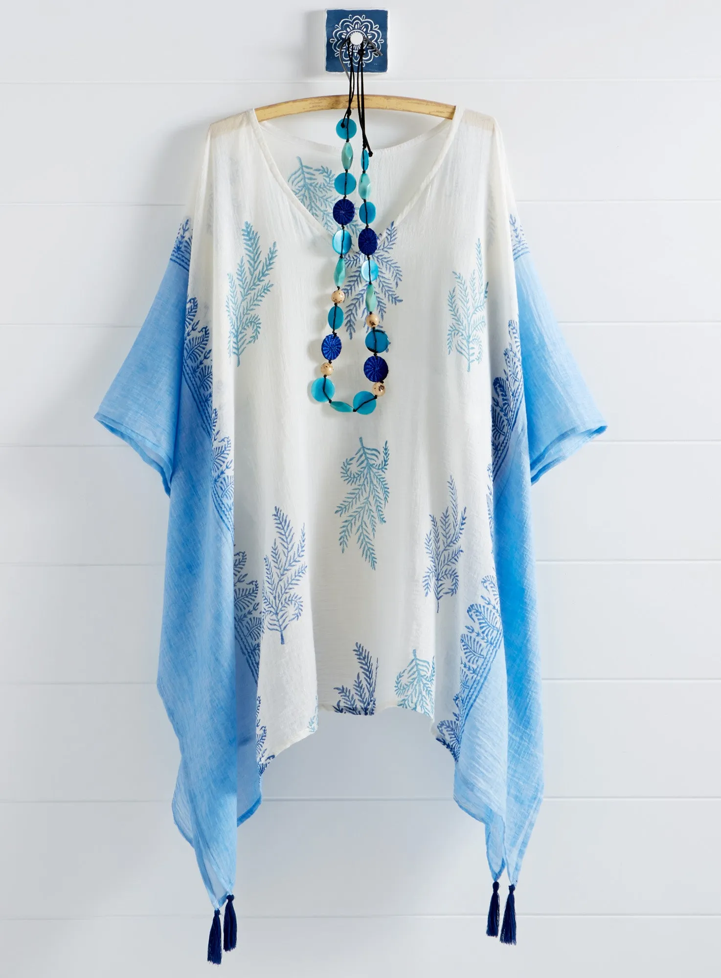 Hand-printed Fern Cotton Caftan Top