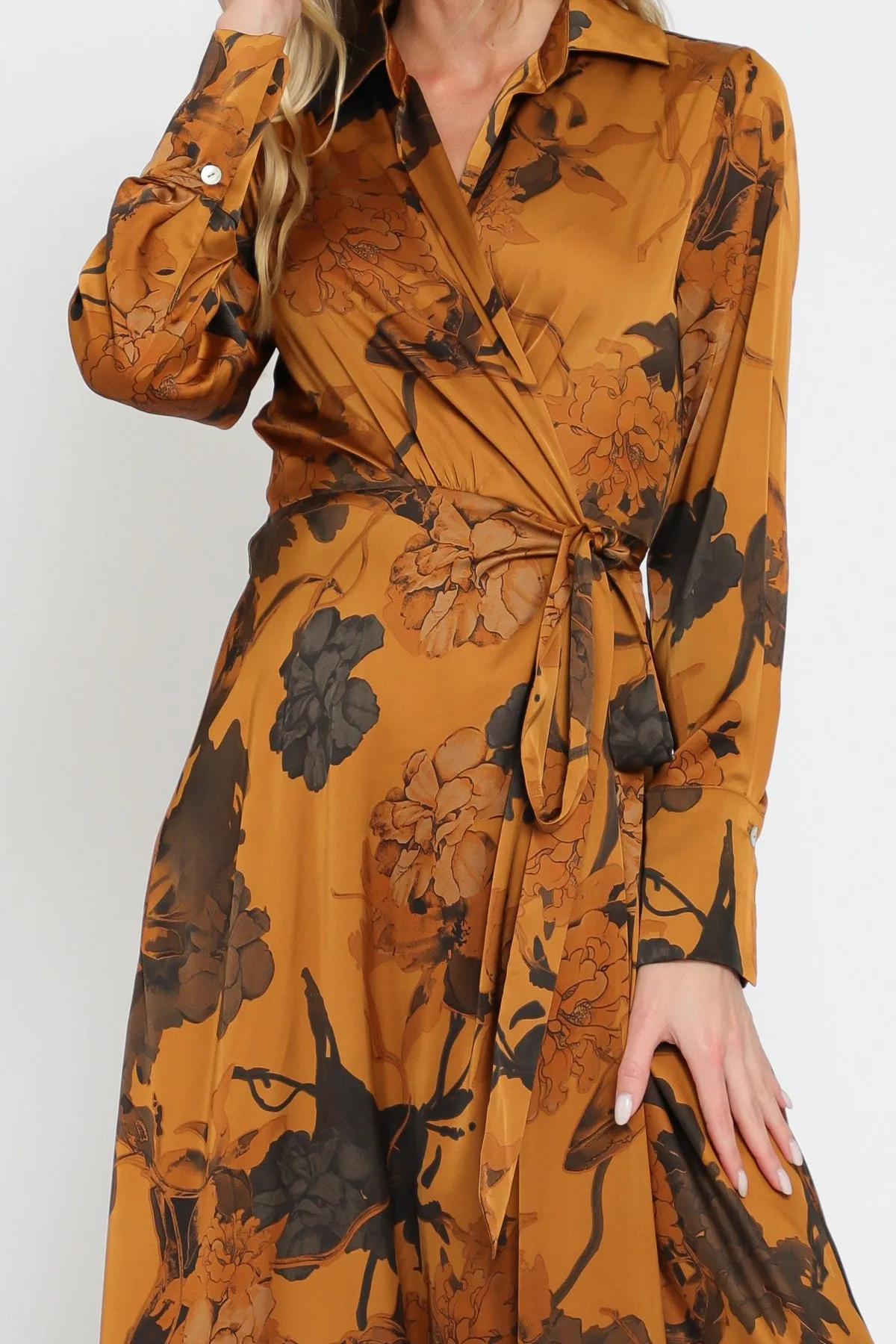 Harvest Festivities Long Sleeve Collar Wrap Maxi Dress