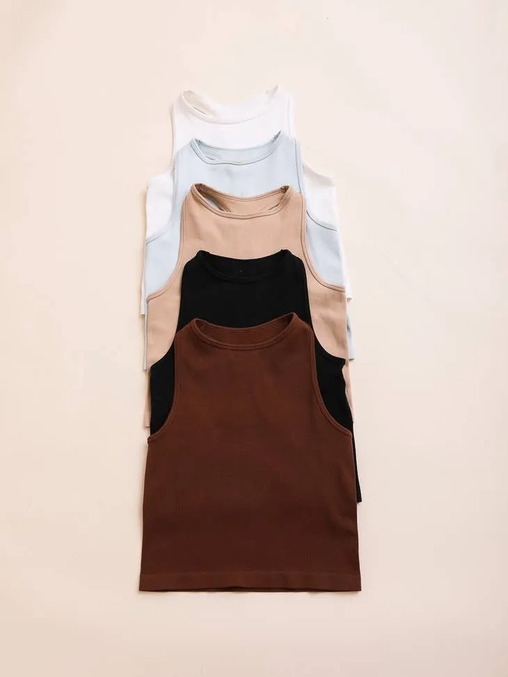 High Neck Racerback Tank Top - Brown