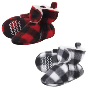 Hudson Baby Cozy Fleece Booties, Red Black White Plaid