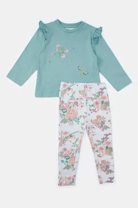 Infant Girls Blue Floral Print Set (2 Piece)