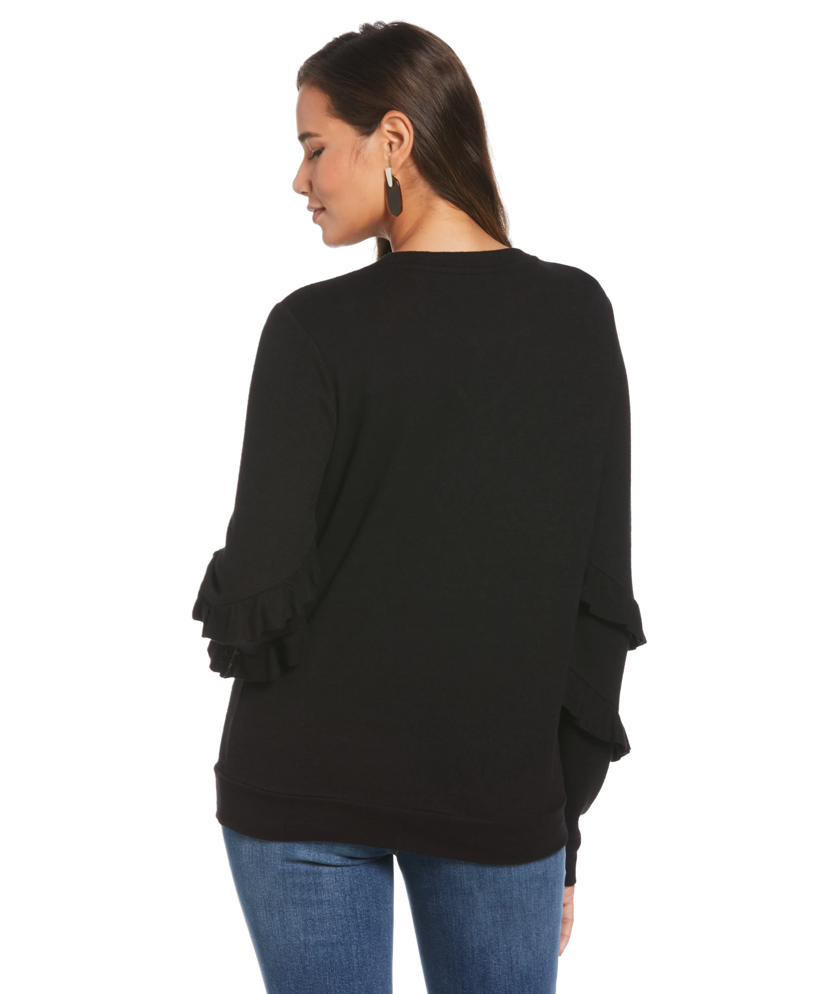 Knit Cutout Ruffle Sleeve Top