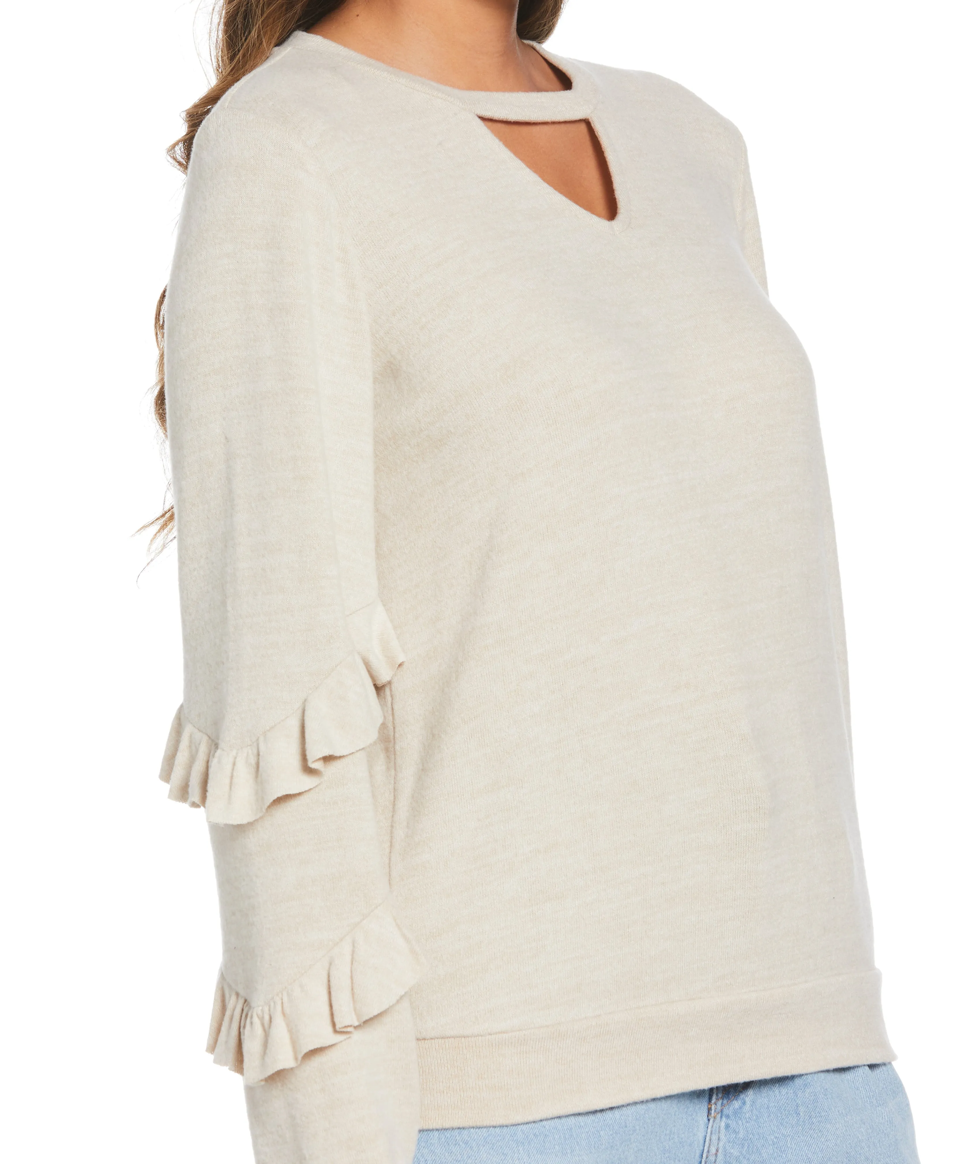 Knit Cutout Ruffle Sleeve Top