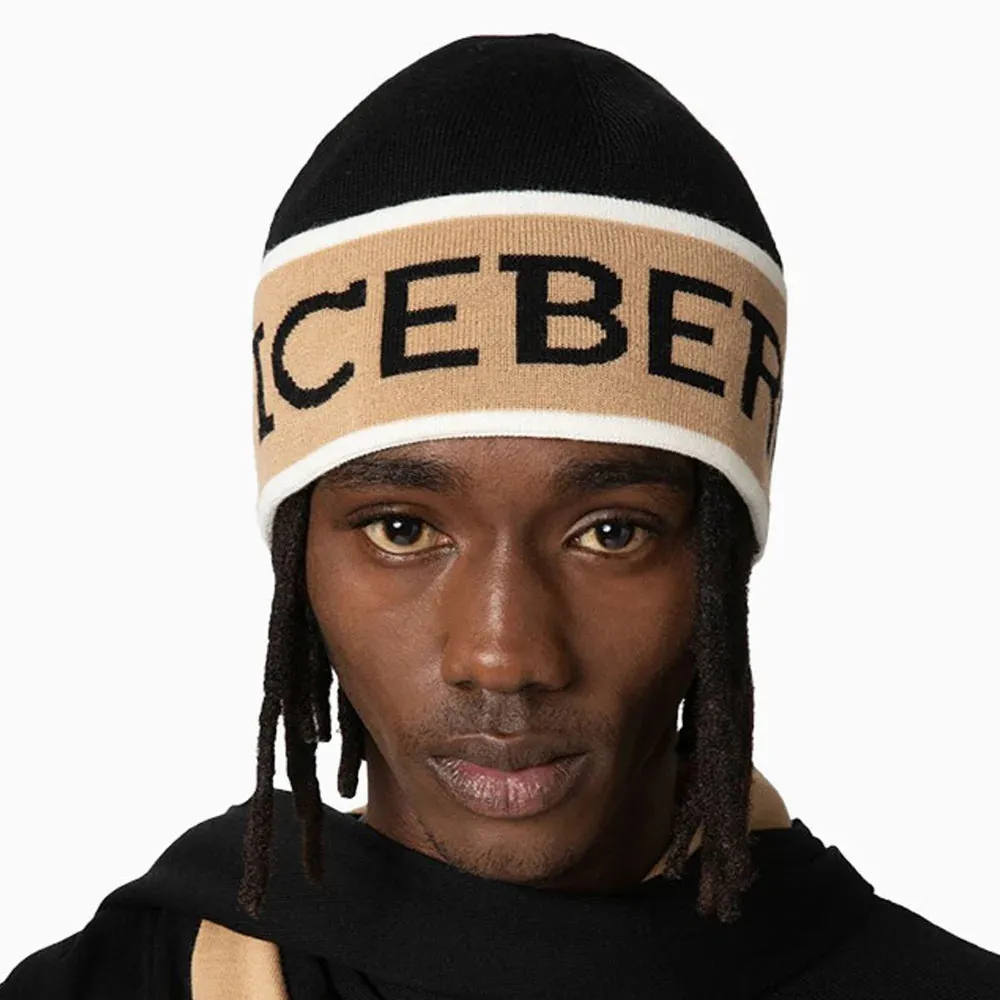 Knitted Iceberg Logo Beanie (Black) - I23304170109000