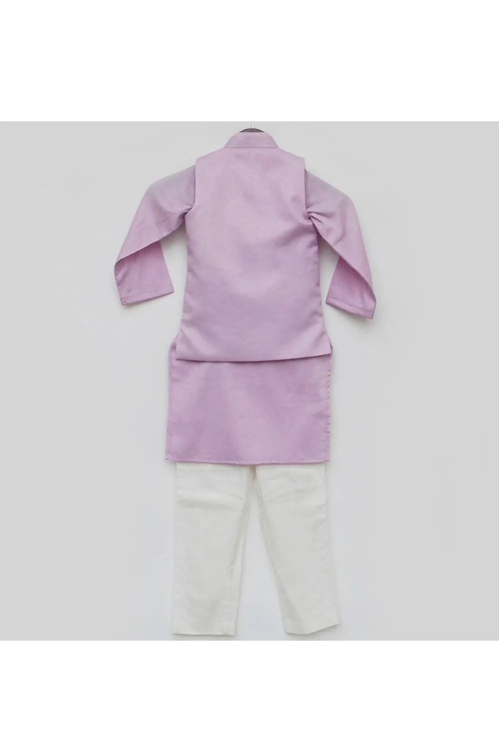 Lilac Cotton Silk Kurta With Pearl Embroidered Jacket Set