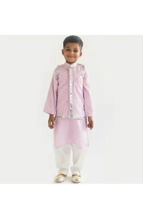 Lilac Cotton Silk Kurta With Pearl Embroidered Jacket Set