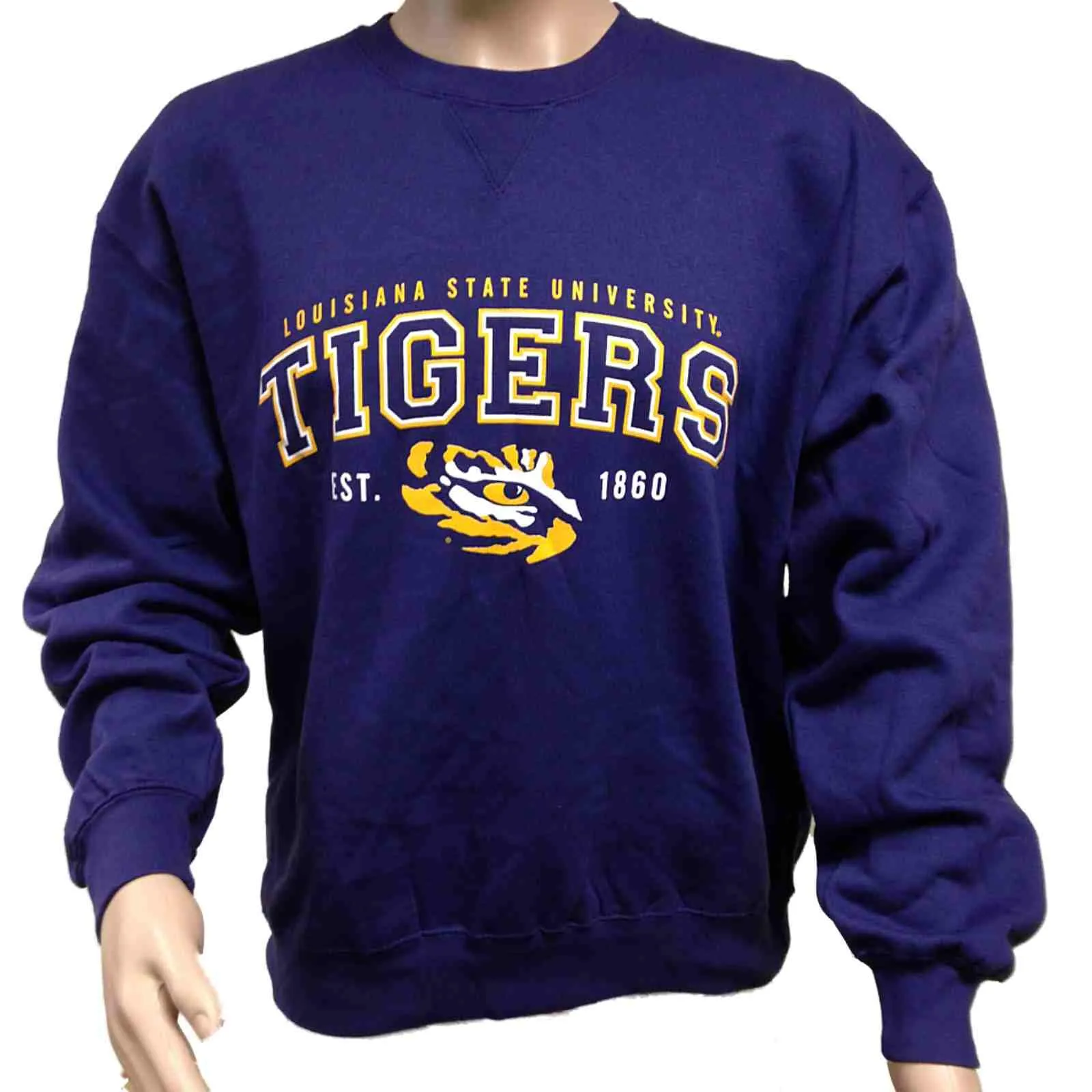 LSU Tigers Gear for Sports Purple Gold White Long Sleeve Pullover Sweatshirt (L)