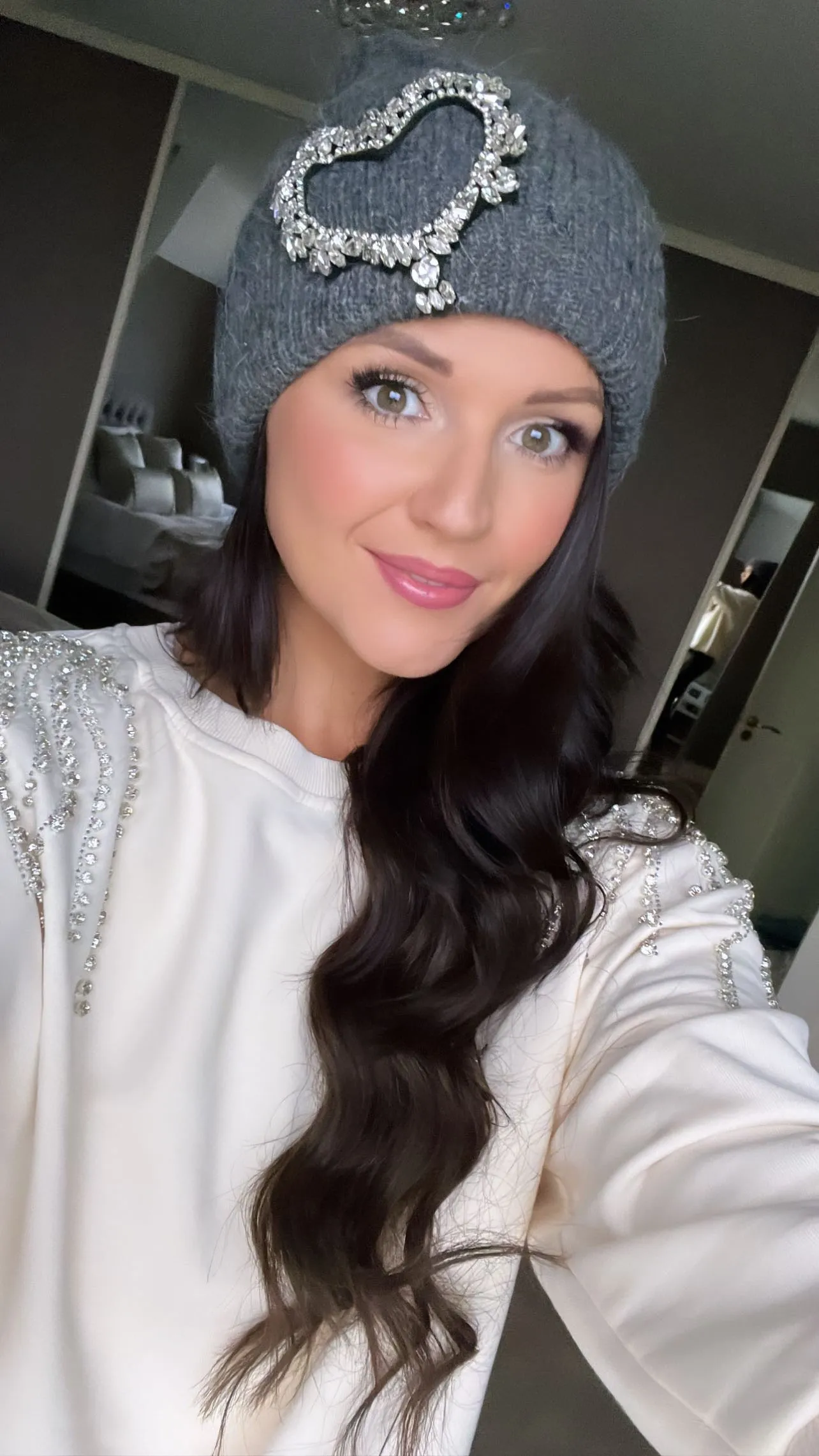 Luxe embellished heart beanie