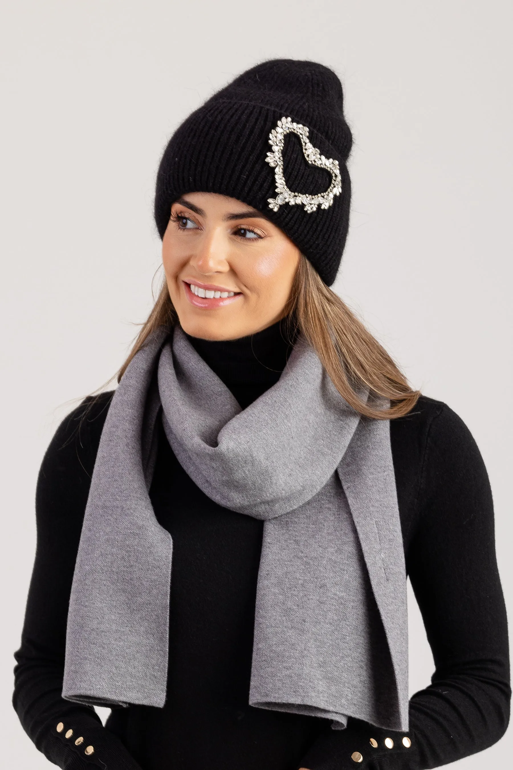 Luxe embellished heart beanie