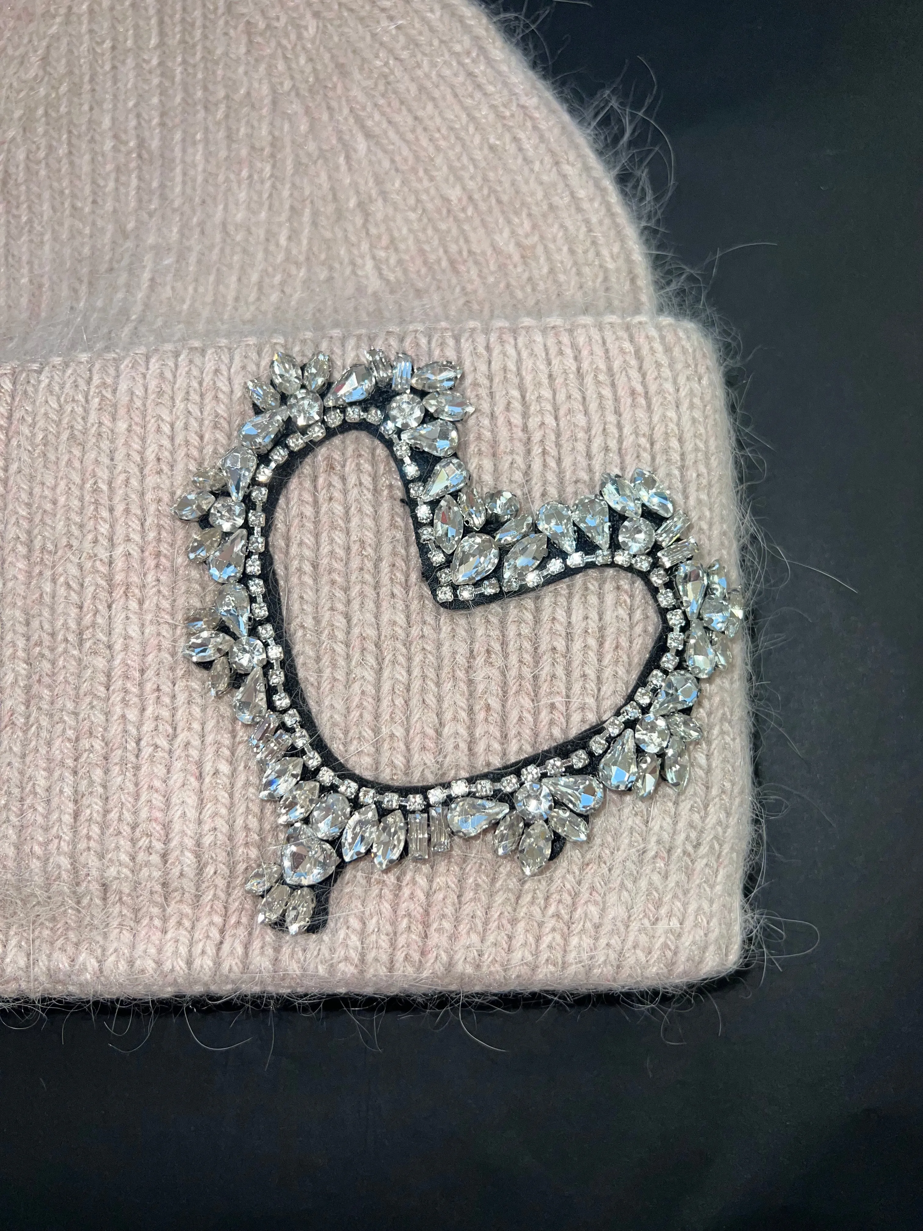 Luxe embellished heart beanie