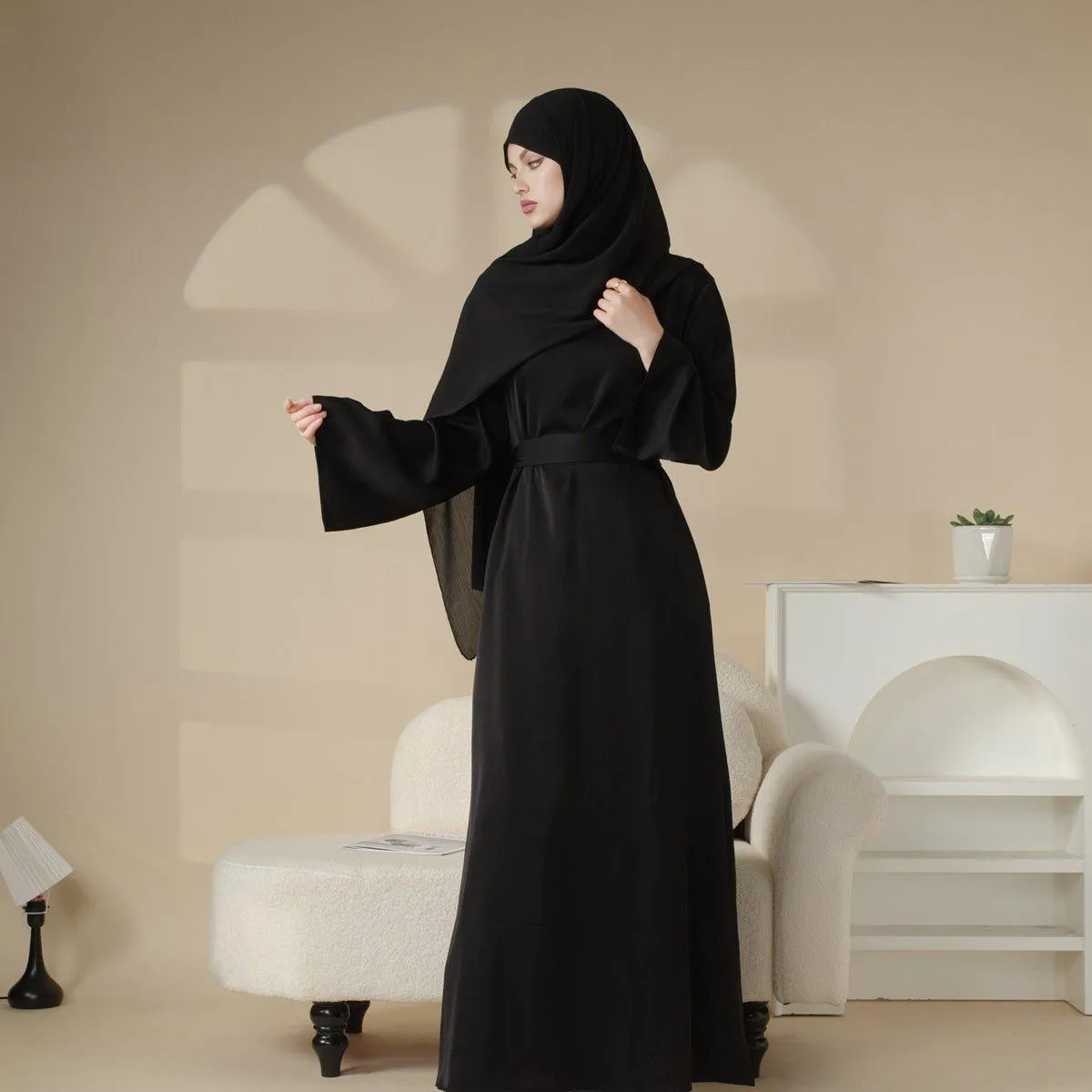 MA030 Satin Double Pocket Concealed Button Plain Abaya