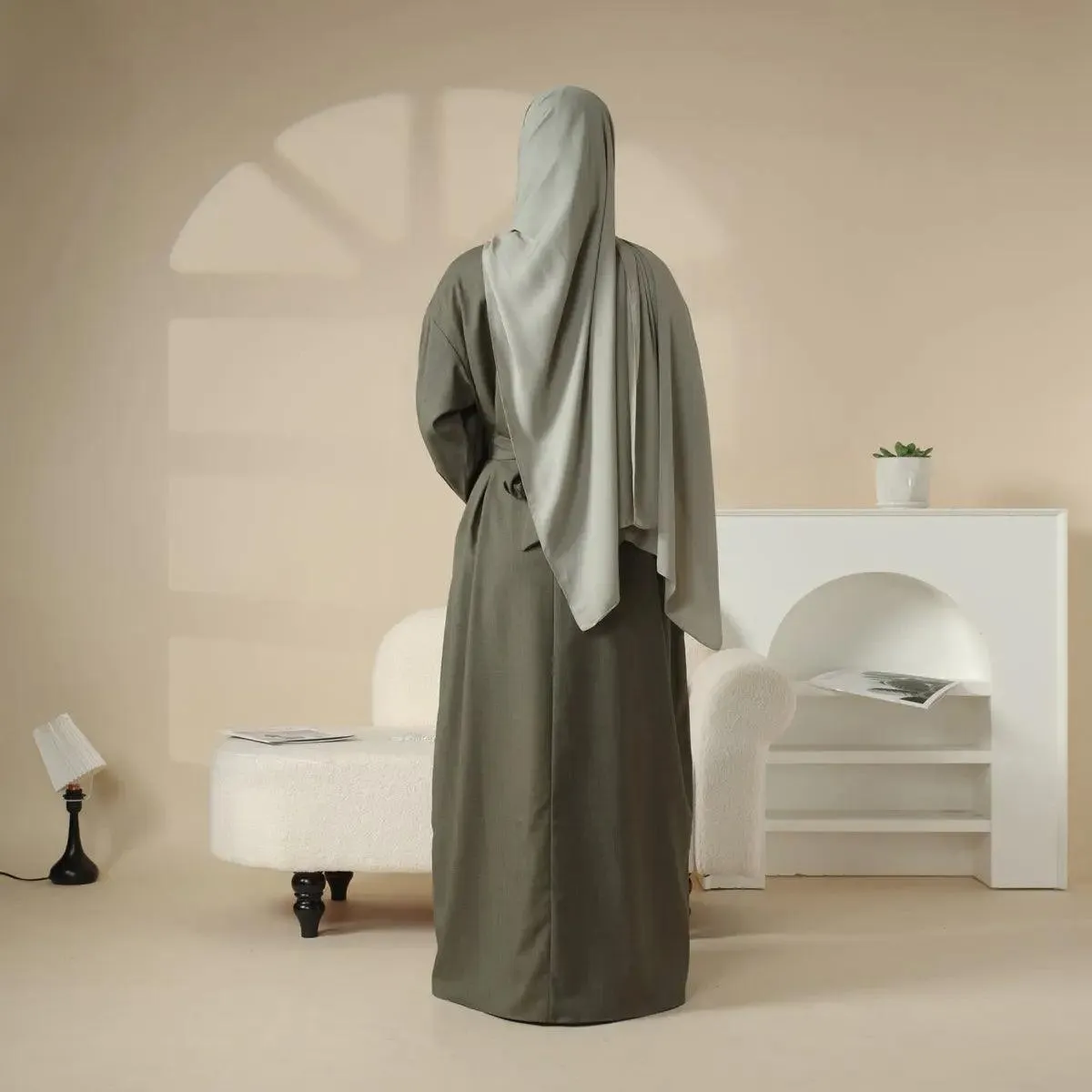 MA043 Linen Plain Abaya with Pockets 2-Piece Set