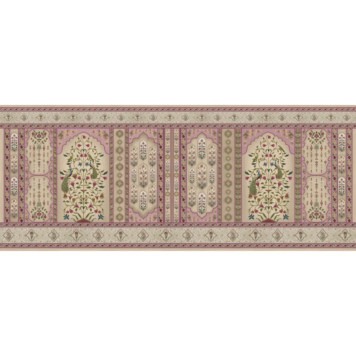 Madhuban Indian Floral Jharoka Wallpaper in Suneherii Collection Pink