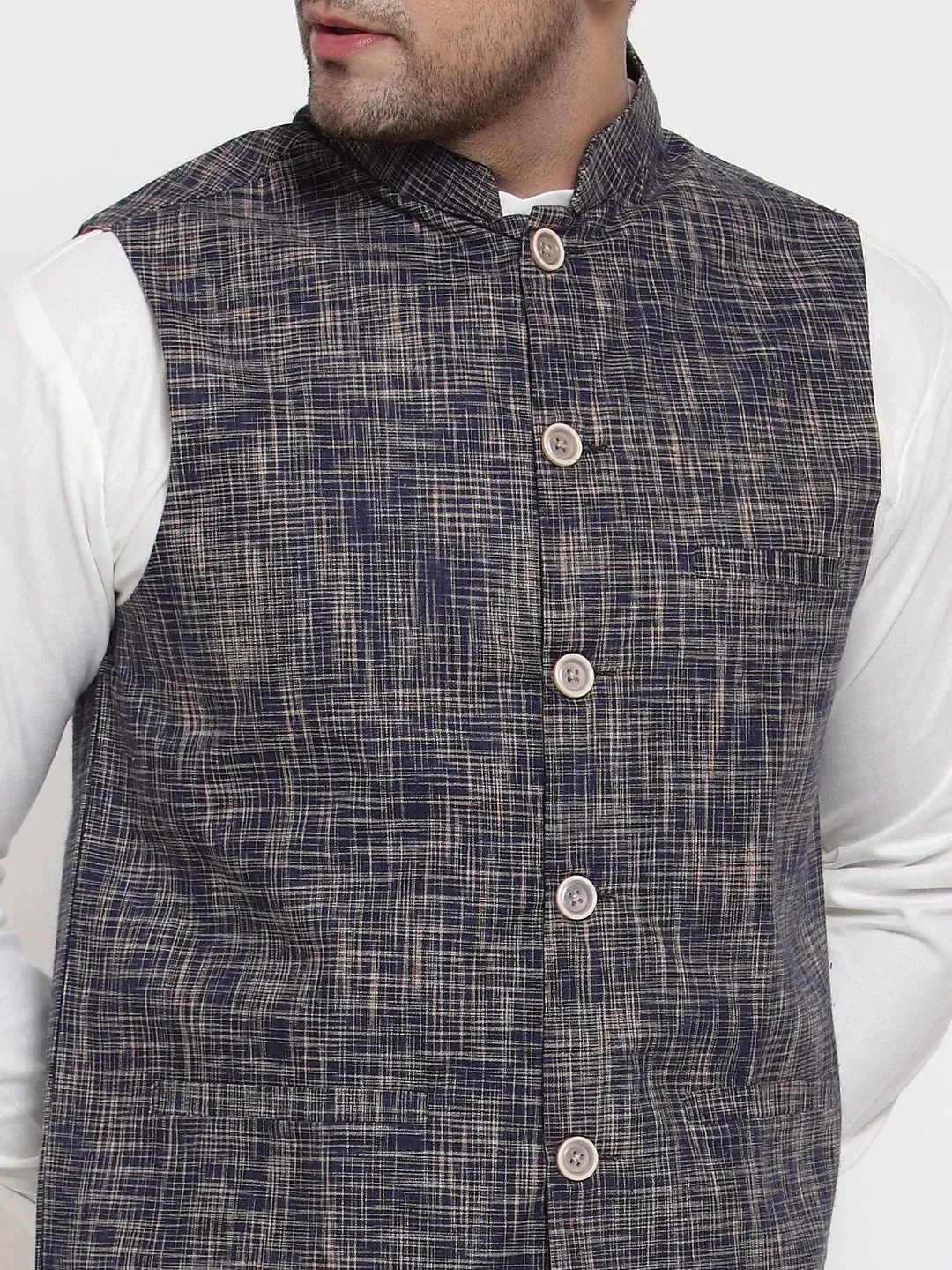 Men'S Blue Woven Design Nehru Jacket