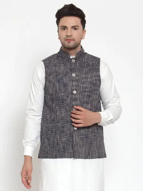 Men'S Blue Woven Design Nehru Jacket