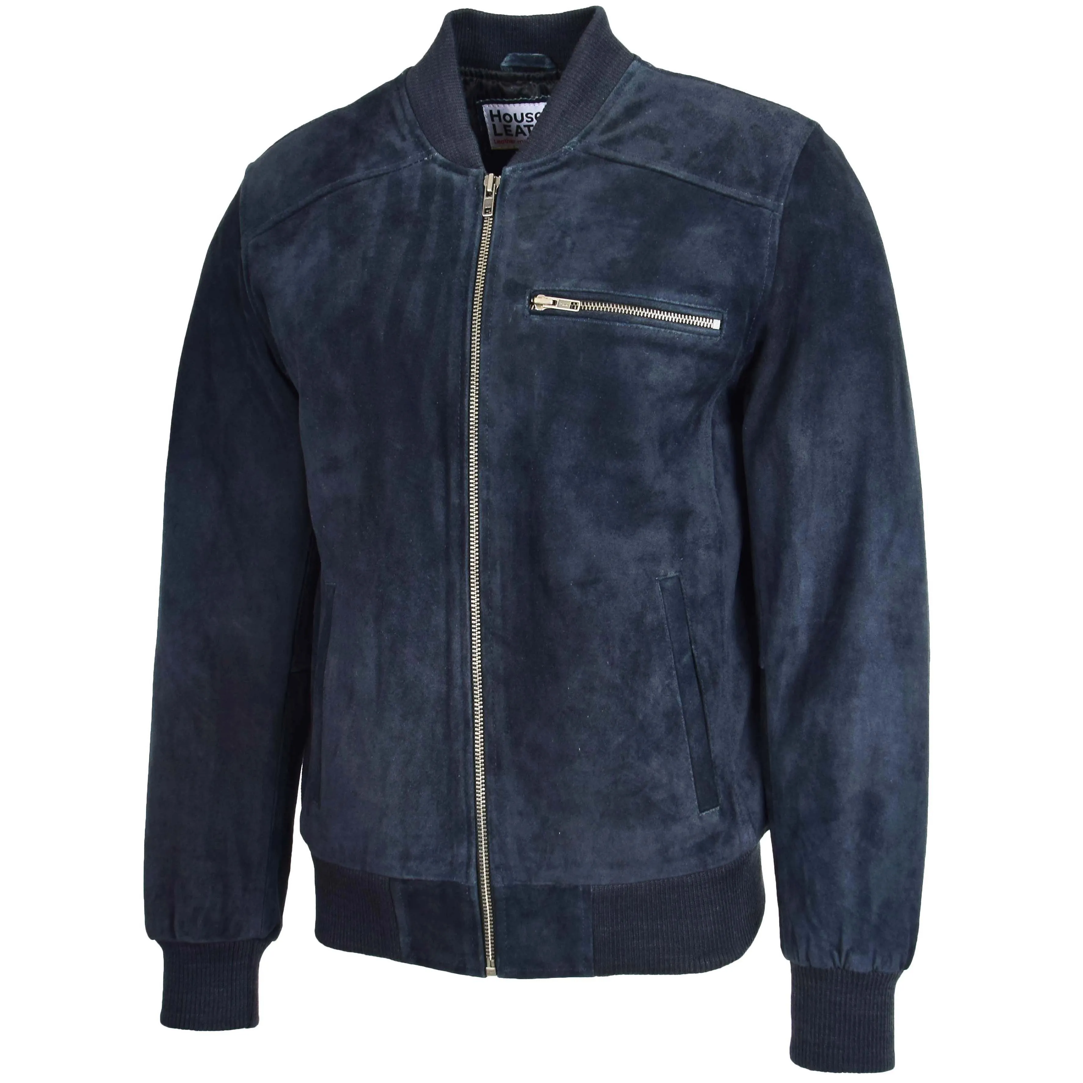 Mens Suede Bomber Varsity Jacket Reg Blue