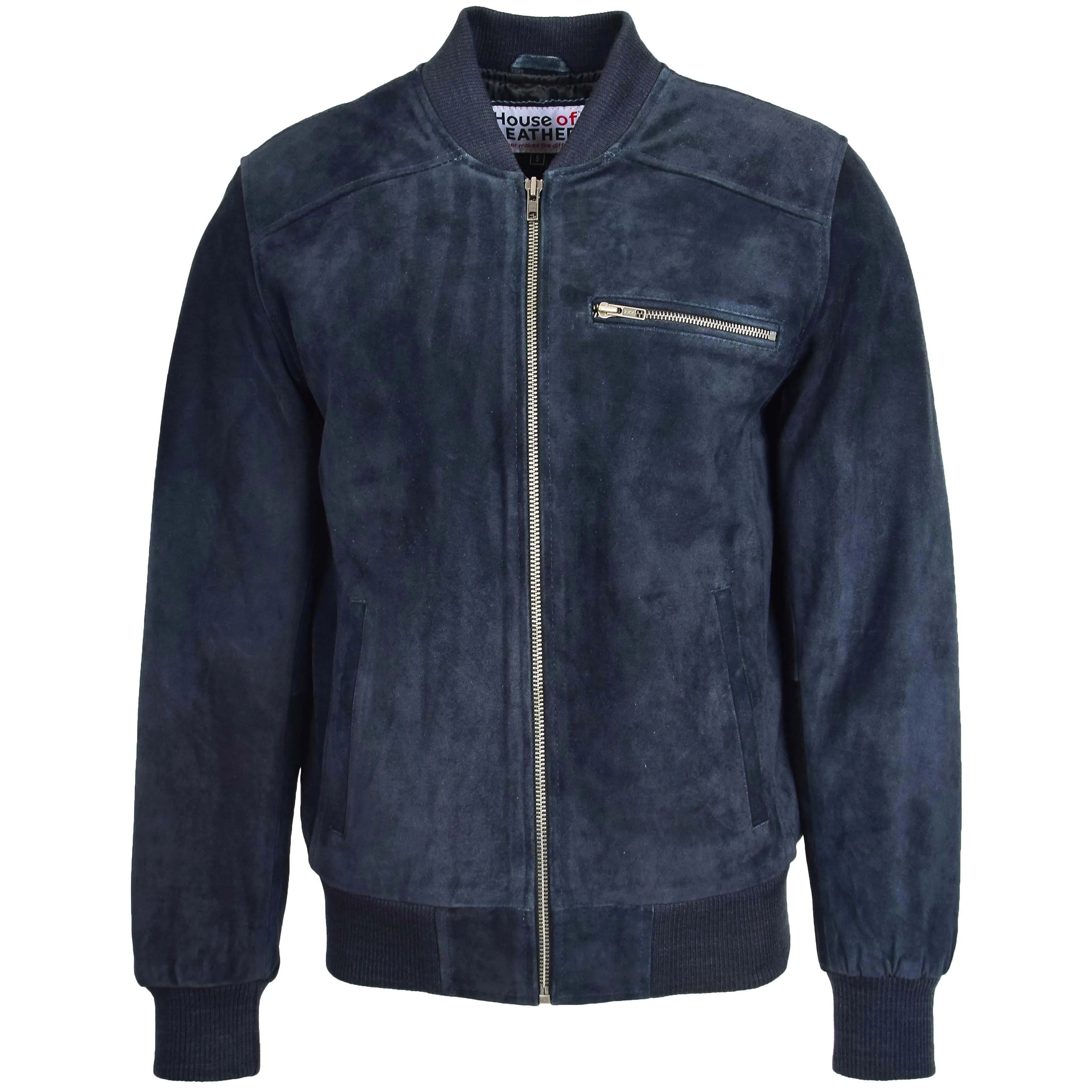 Mens Suede Bomber Varsity Jacket Reg Blue