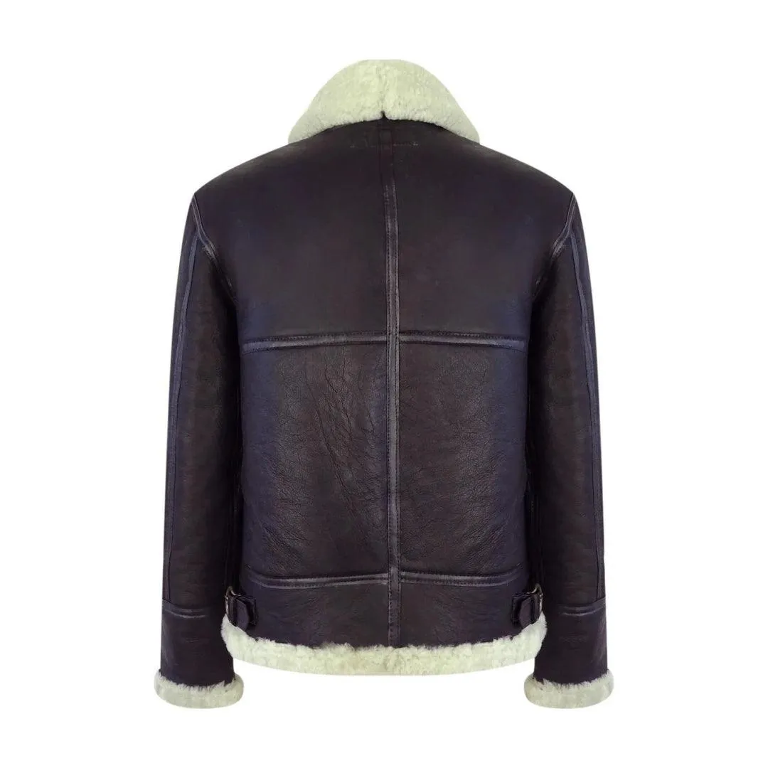 Mens Vintage Brown Real Sheepskin Zip Flying Jacket Pilot Flight Ginger Cream