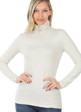 Microfiber Mock Neck Top in Bone by Zenana