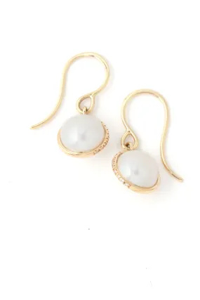 Micropave Bezel Wrapped Single Pearl Drop Earrings