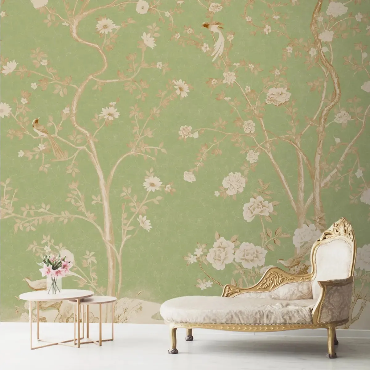 Mint Blossom Vintage Chinoiserie Wallpaper for Walls