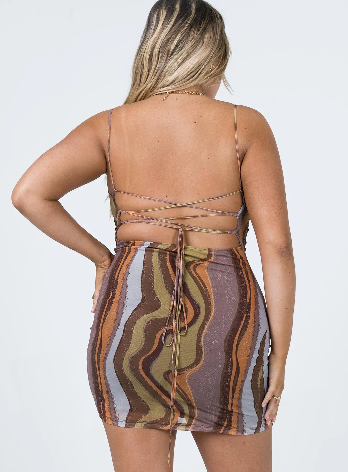 Motel Bexley Dress Earthy Gradient Brown