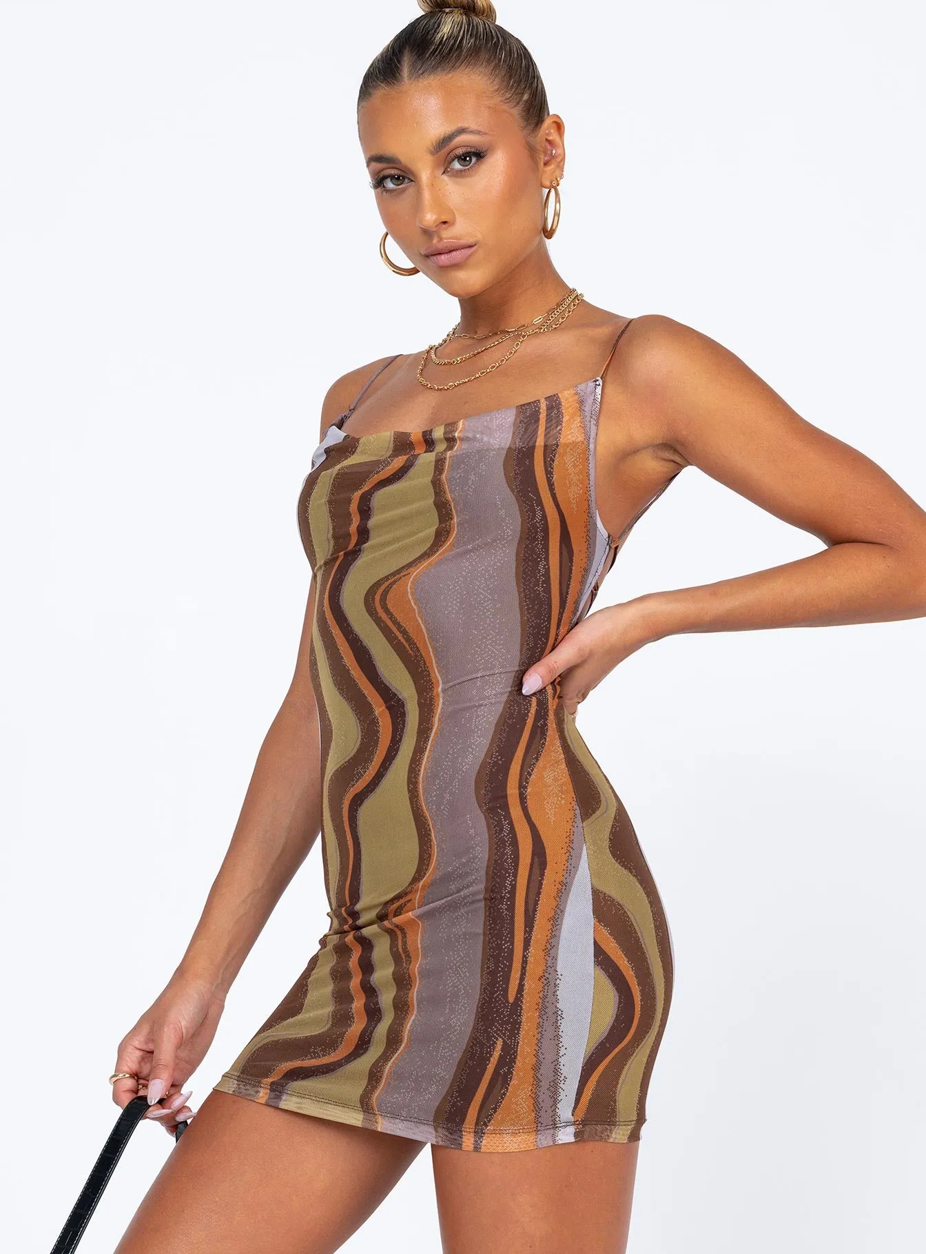 Motel Bexley Dress Earthy Gradient Brown