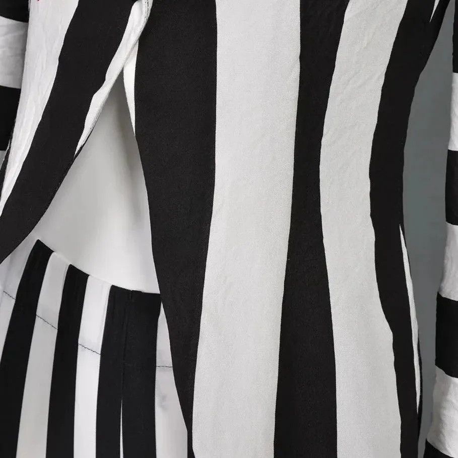 Ms Beetlejuice Black and White Vertical Stripes Suit Costume with Tie