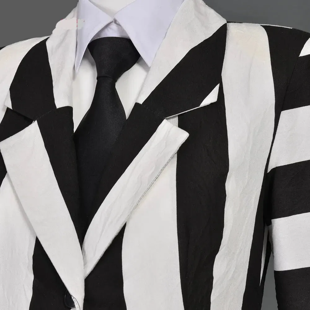 Ms Beetlejuice Black and White Vertical Stripes Suit Costume with Tie