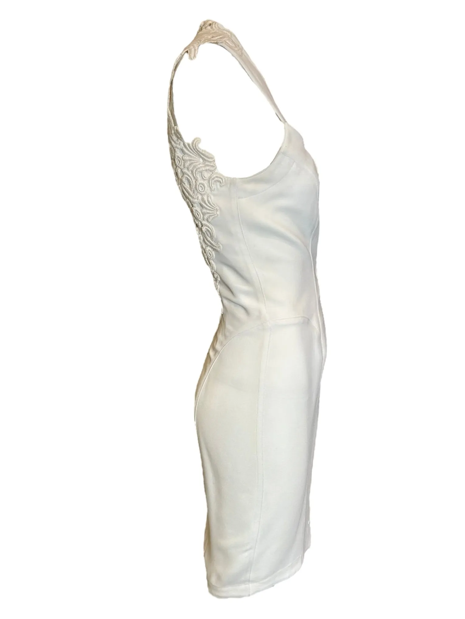 Mugler 80s White Crepe Dress with Snap Front and Peekaboo Back