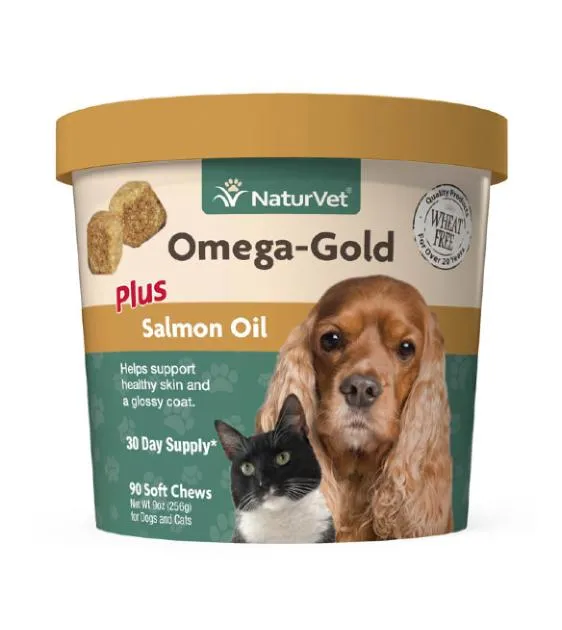 Naturvet Omega-Gold Plus Salmon Oil (Healthy Skin) Soft Chews Supplement for Dogs & Cats (90 Count)