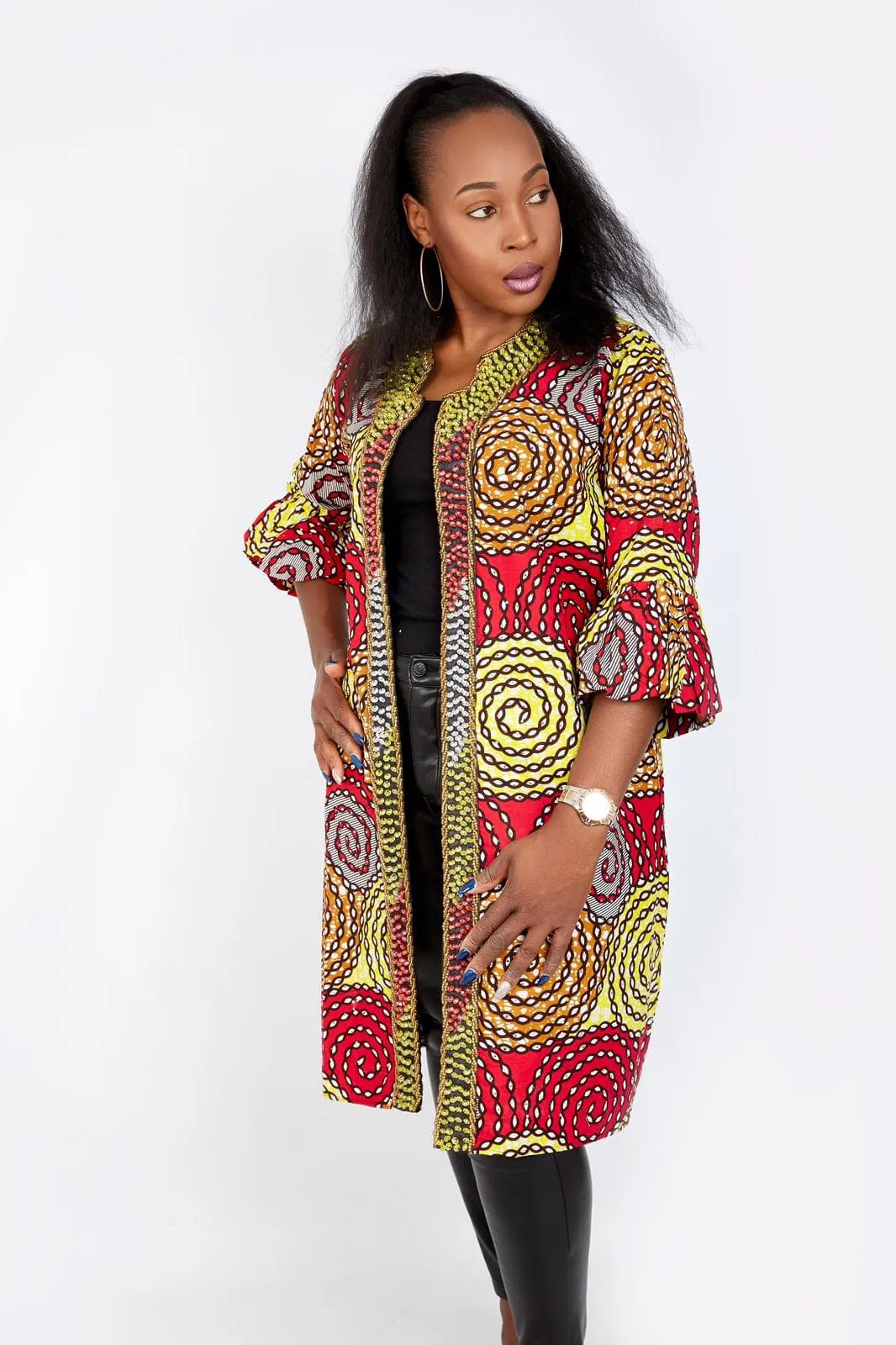 New in Hand-beaded Embellished African Print Kimono Jacket - Emily