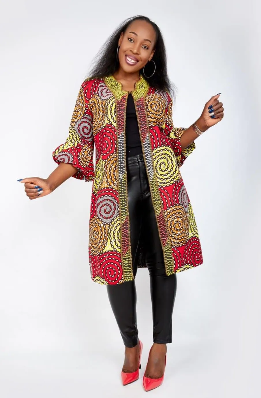 New in Hand-beaded Embellished African Print Kimono Jacket - Emily