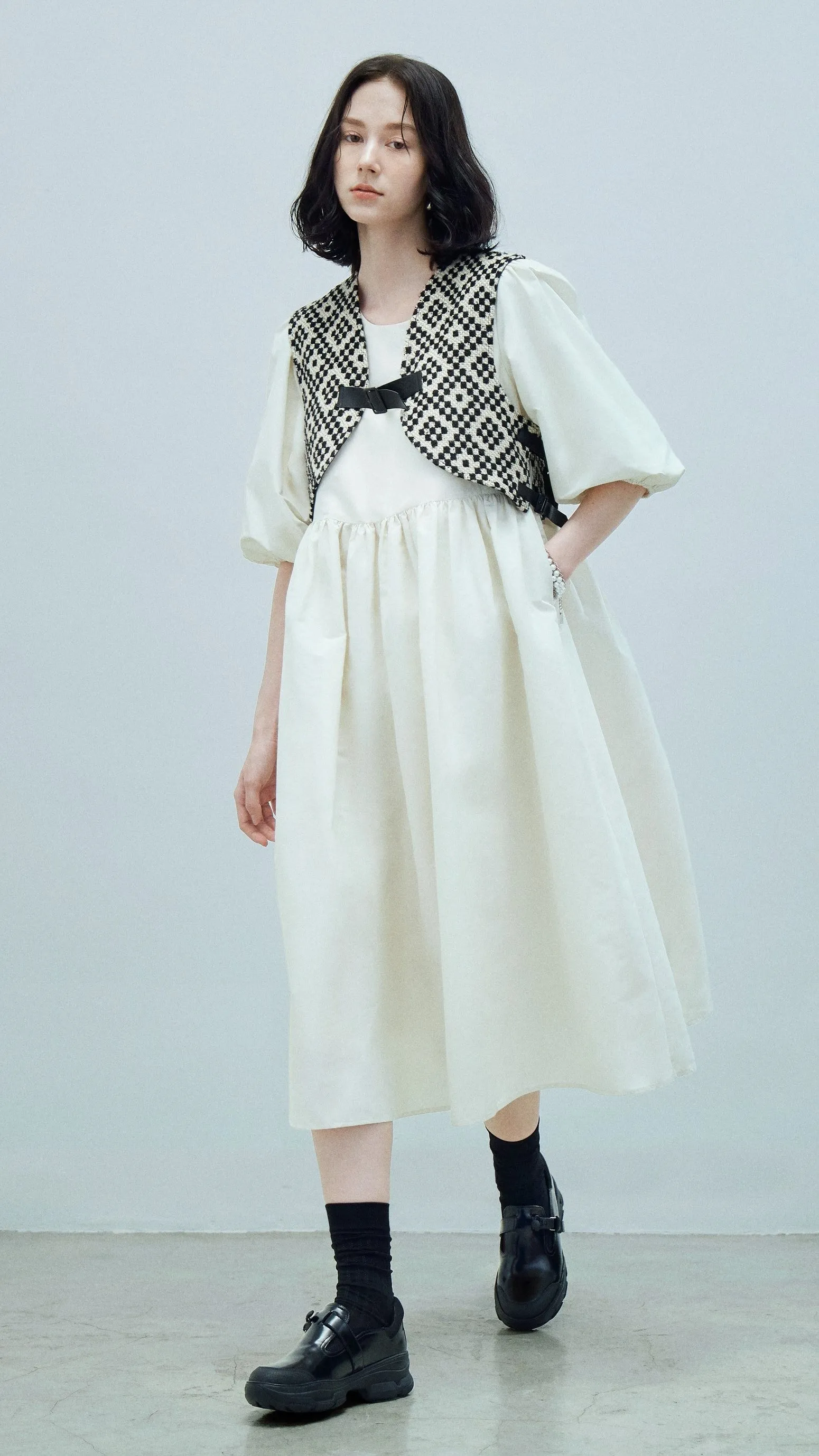 Nylon Puff Sleeves Dress