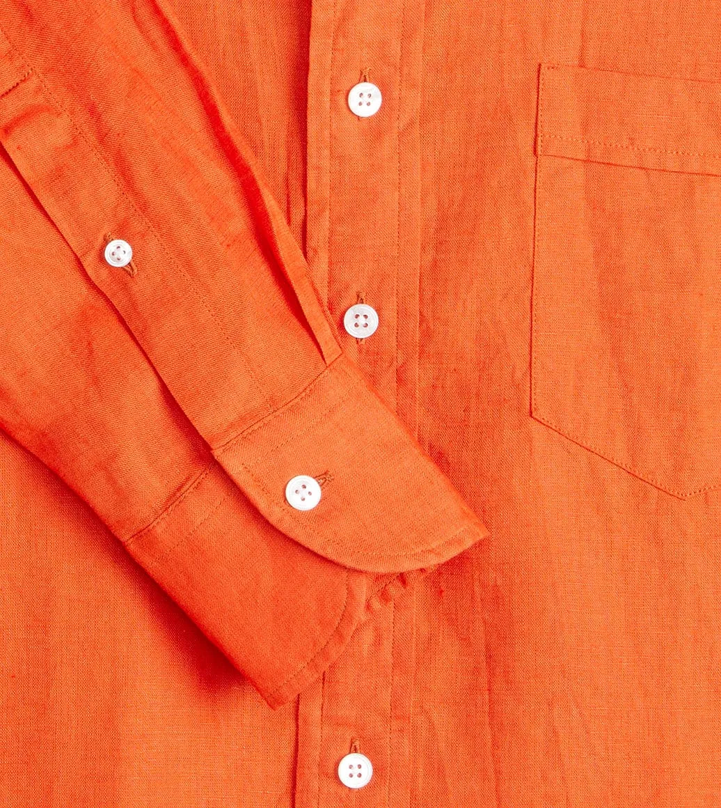 Orange Linen Spread Collar Shirt