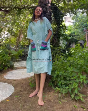 Pastel Blue Chikankari Kaftan Dress