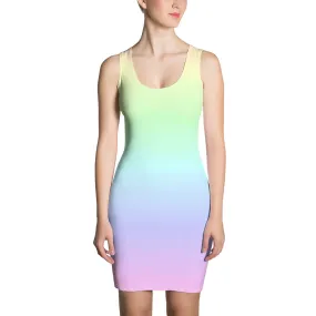 Pastel Rainbow Dress Women, Bodycon Tie Dye Ombre Pencil Fitted Homecoming Prom Pink Gradient Colorful Design Party