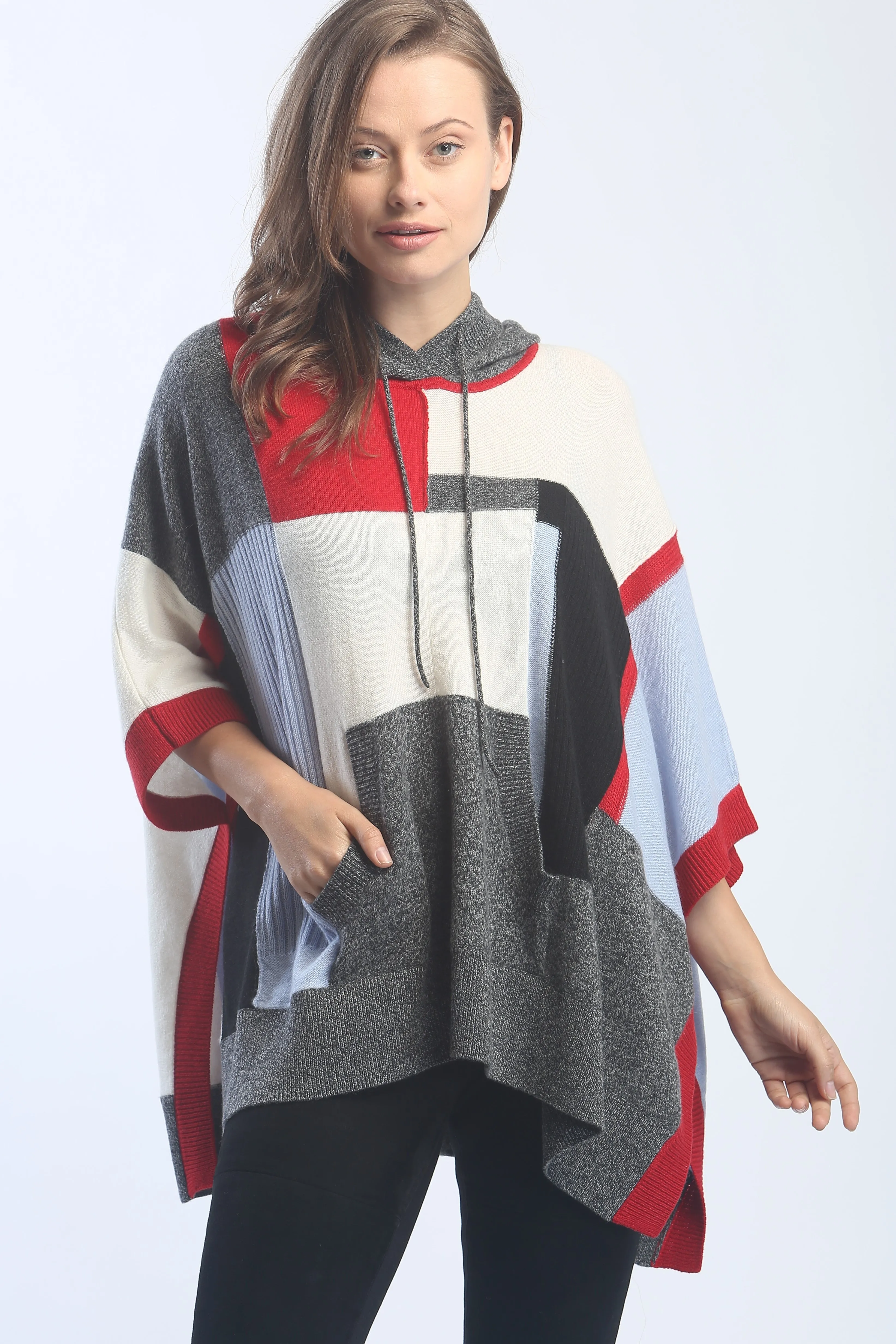 Patchwork Hooded Poncho