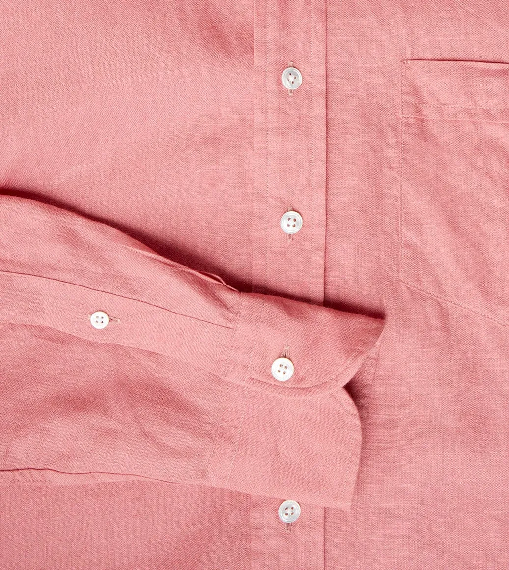 Pink Linen Spread Collar Shirt