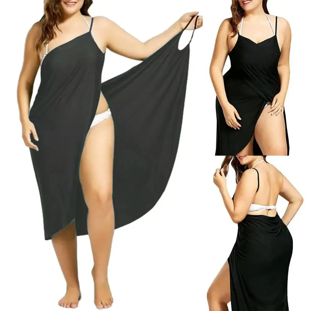 Plus Size Summer Beach Sexy Women Solid Color Wrap Dress Bikini Cover Up Sarongs Women's Clothing Swimwears Cover-Ups  Plus Size