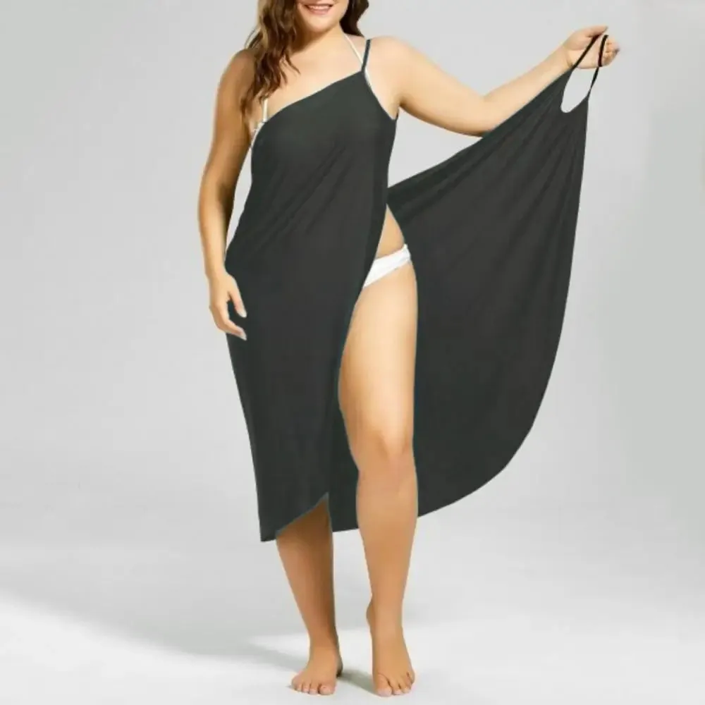 Plus Size Summer Beach Sexy Women Solid Color Wrap Dress Bikini Cover Up Sarongs Women's Clothing Swimwears Cover-Ups  Plus Size