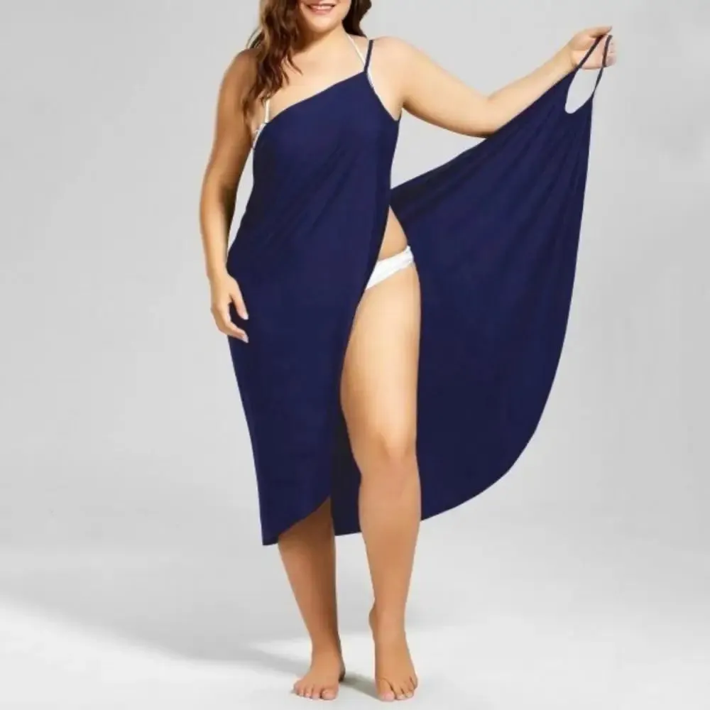 Plus Size Summer Beach Sexy Women Solid Color Wrap Dress Bikini Cover Up Sarongs Women's Clothing Swimwears Cover-Ups  Plus Size